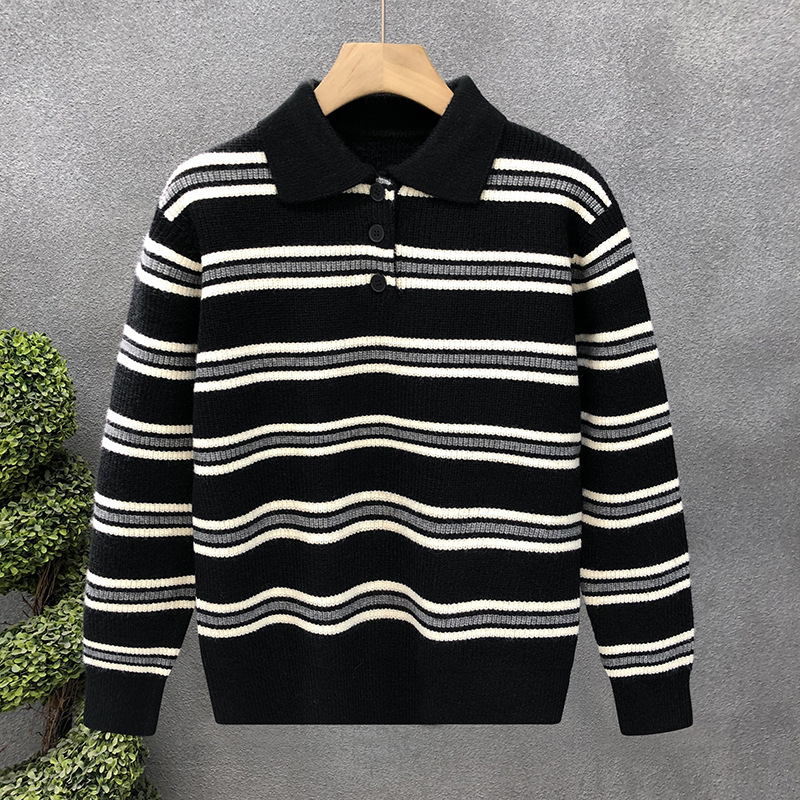 Polo camisa de punto a rayas suéter de hombre suéter de invierno y otoño comercio exterior al por mayor image 8
