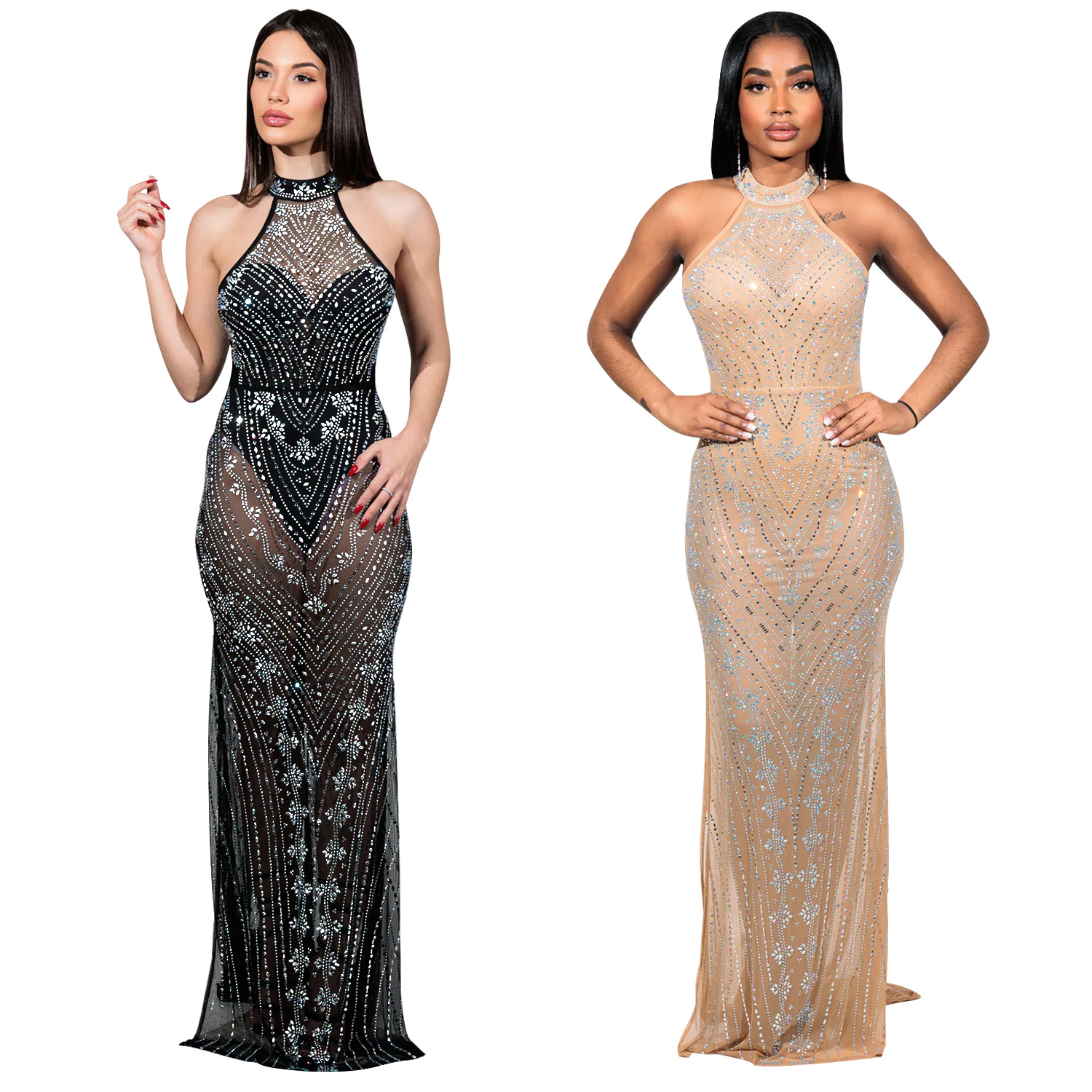 C6957 cross-border AliExpress amazon ropa de moda europea y americana de mujer sexy red de diamantes cuello colgante vestido de cadera