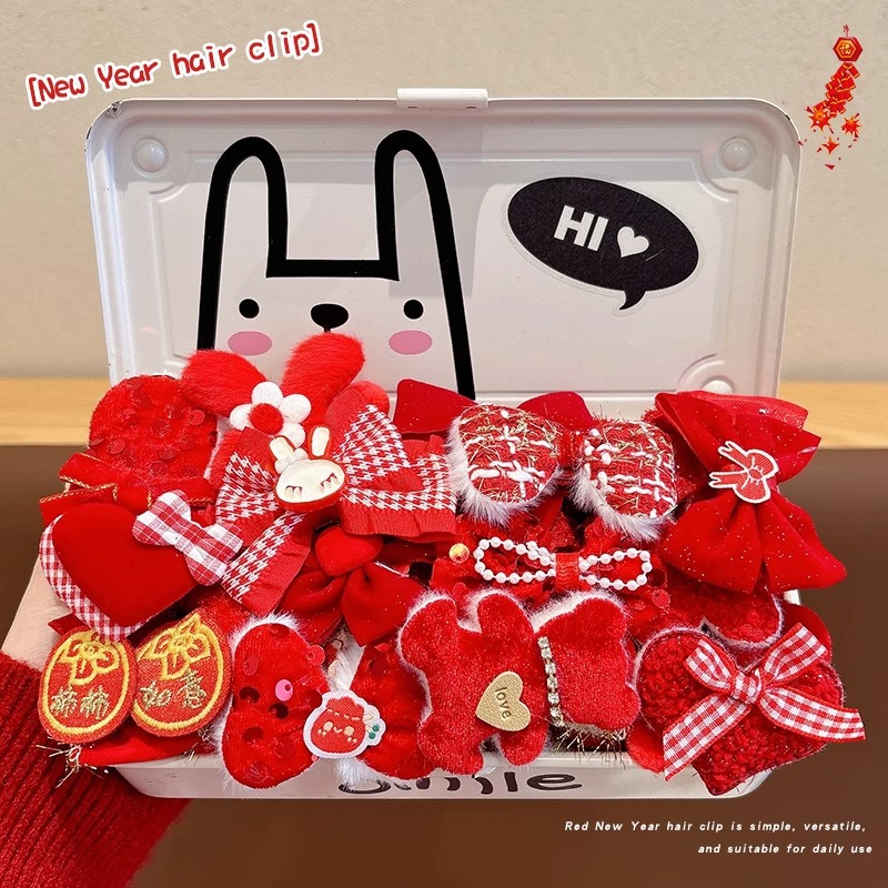 Invierno lindas flores arco clip para el cabello niñas broche clip lateral tocado rojo de Año Nuevo clip para el cabello roto