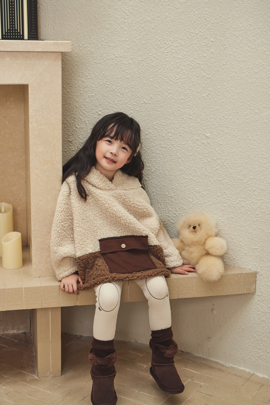 Manteau pull en peluche à bulles 2 couleurs pour fille, vêtement d'hiver pour enfants, lapin mignon, nouvelle collection 2023_voghion.com