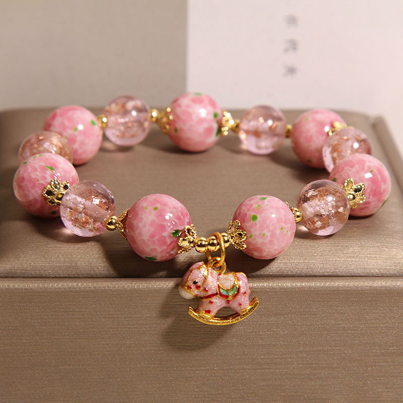 Nueva pulsera china de cristal de flor de cerezo para mujer, lujo ligero, brazalete de cristal de vidrio luminoso de alta gama para novias