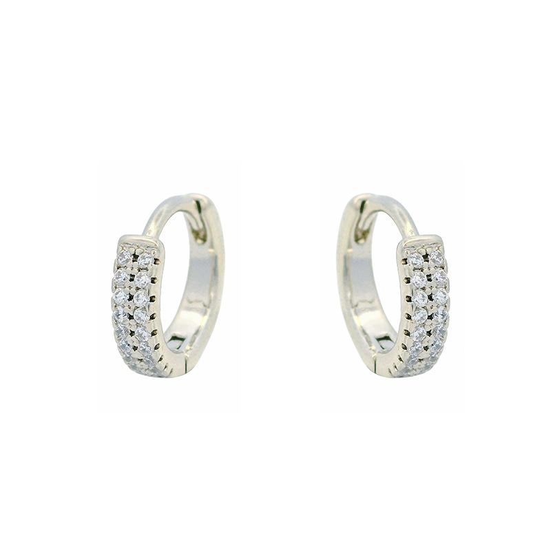 Xuping Europa y los Estados Unidos transfronterizos incrustados doble filas de aleación de cobre de piedra preciosa artificial chapado en aretes de orejas blancos pernos de orejas temperamento orejas personalizados