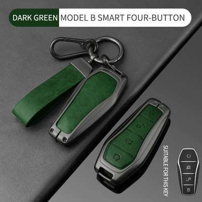 Car key bag Ev, Song Plus, Qin L, Tang Dmi - double-sided-leather-byd-model-b-gun-green-hand-strap-buckle