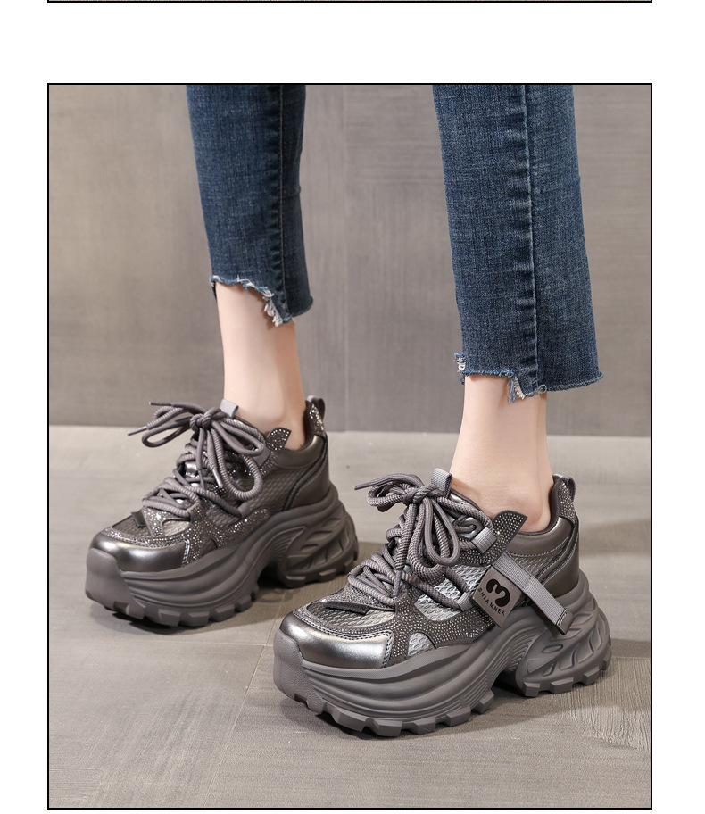 Giày sneaker nữ đế dày tăng chiều cao đính đá pha lê phong cách thể thao — màu đen chi tiết 13