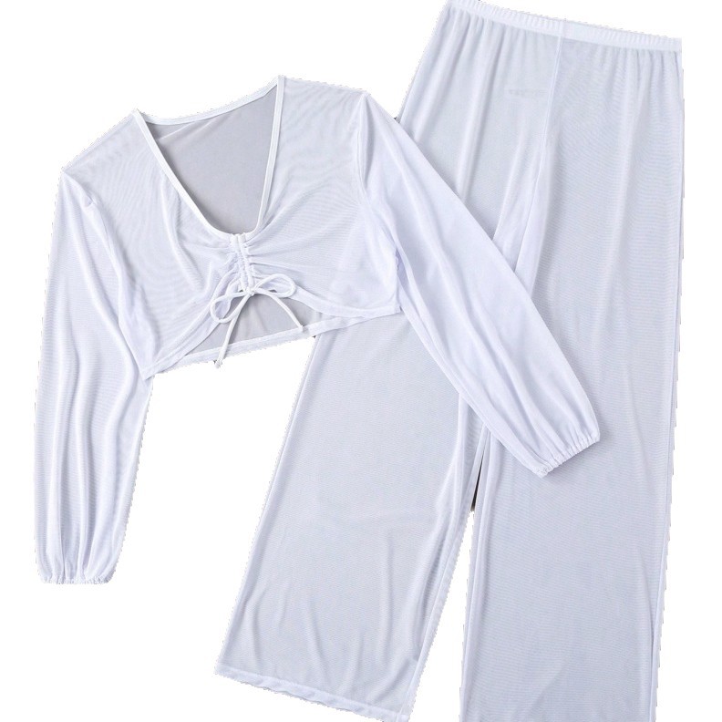 Women's Casual Sportswear Swimsuit Fashionable Solid Color Long Sleeve Long Pants Swimwear Hot Spring Wear New_voghion.com