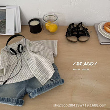 奶萌儿童衬衣80-120码2026夏款韩版洋气格子衬衫 梓诺9159