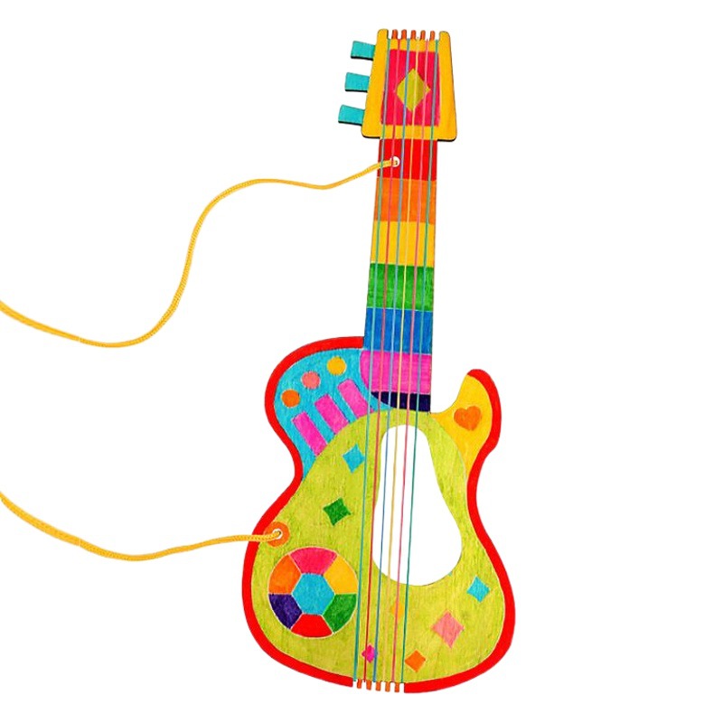 1 niños hechos a mano DIY pintura graffiti blanco en blanco guitarra de madera kindergarten instrumento musical casero pipa material creativo paquete
