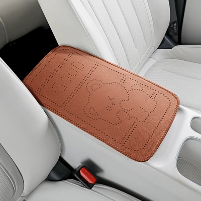 Armrest box pad: cartoon bear embossed leather