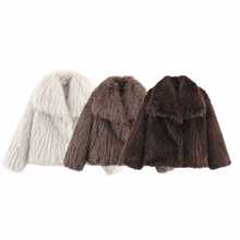 外贸秋季欧美风女时尚潮人宽松短款翻领毛毛外套