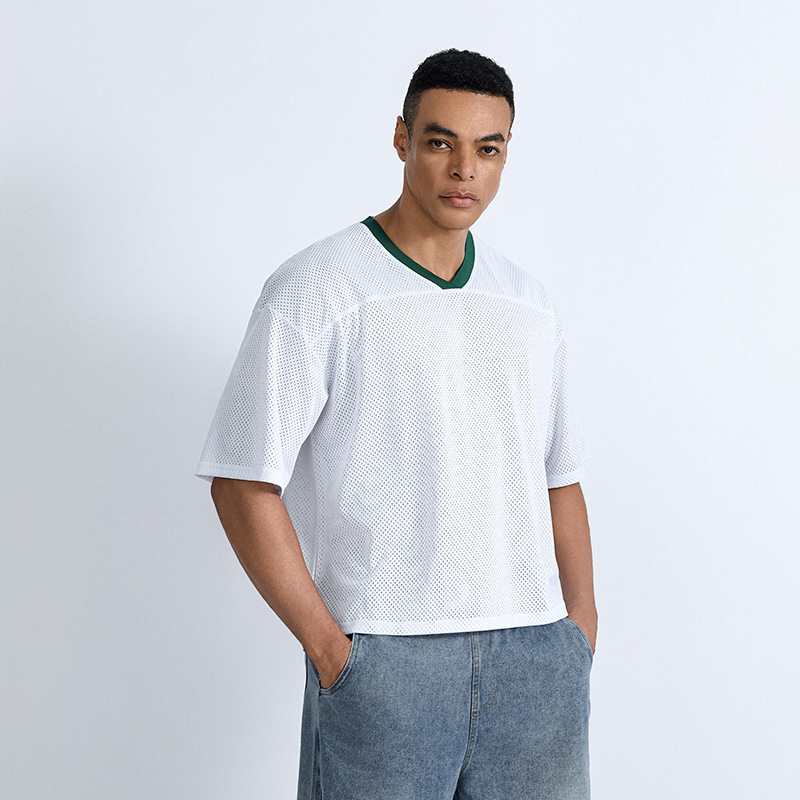 通気性抜群のメッシュ素材の半袖Tシャツ、夏向けゆったりフィット、メンズカジュアルスポーツTシャツ、トレンド感あふれる万能アイテム|undefined