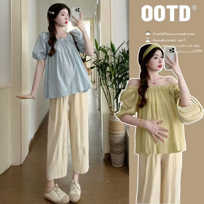 Maternity Suit, Summer Casual Fashion Suit, Stylish Short-Sleeved T-Shirt, Maternity Top, Summer Outing Two-Piece Suit