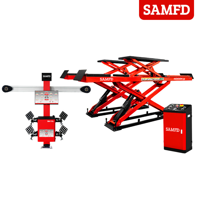SAMFD Jizo Elevador de tijeras grande Mantenimiento de neumáticos de 4 toneladas Elevador de tijera Combinación de posicionamiento de cuatro ruedas Fábrica de reparación de automóviles