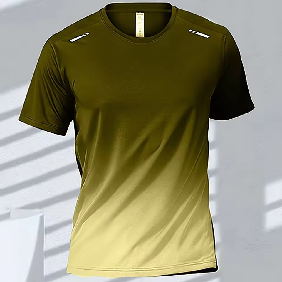 Trend gradiente 3D impresión digital para hombres deportes de verano malla suelta transpirable manga corta cuello redondo camiseta