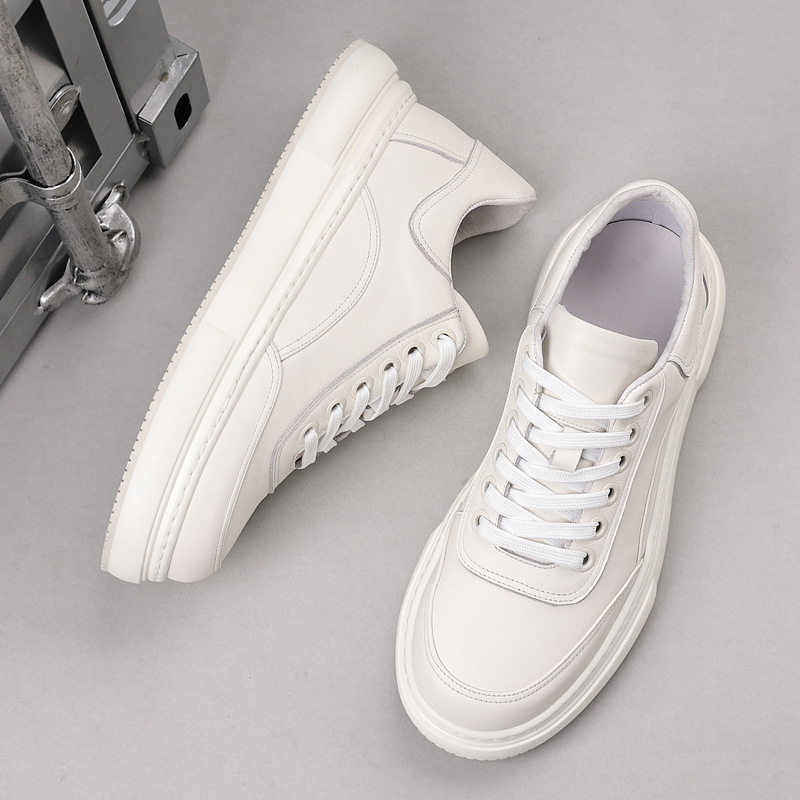Boys' Board Shoes New Cowhide White Shoes Men's High Sense European Station Men's Shoes Thick Sole Height Increasing Casual Sports Shoes Boys' Board Shoes New Cowhide White Shoes Men's High Sense European Station Men's Shoes Thick Sole Height Increasing Casual Sports Shoes