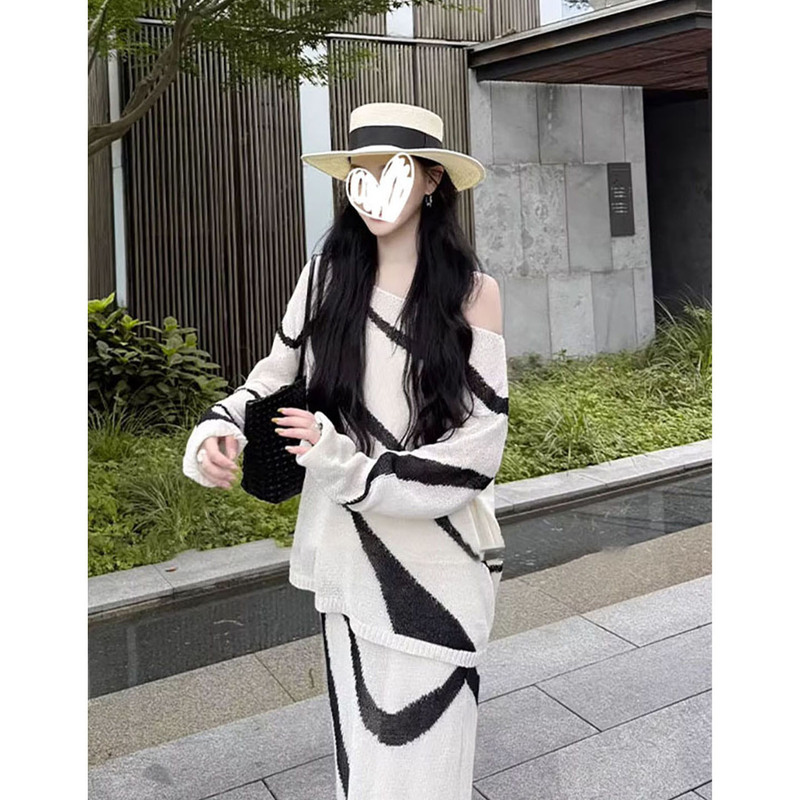法式气质套装针织长袖防晒罩衫上衣女2025年新款休闲半身裙两件套|undefined