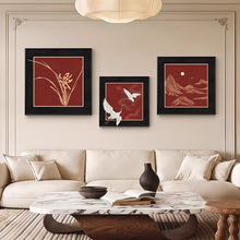 新中式客厅装饰画法式复古沙发背景墙面挂画卧室中古风三联壁画