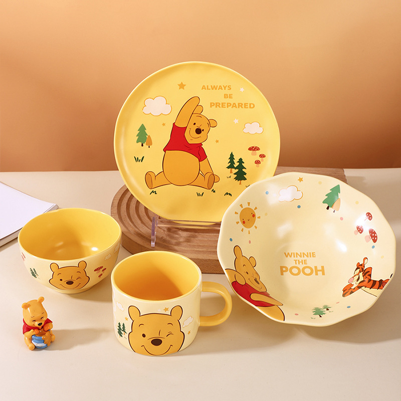 Disney Strawberry Bear Winnie Shallow Plate Ceramic Dishes suit Household Cute Tableware Plate Bear Children Wholesale