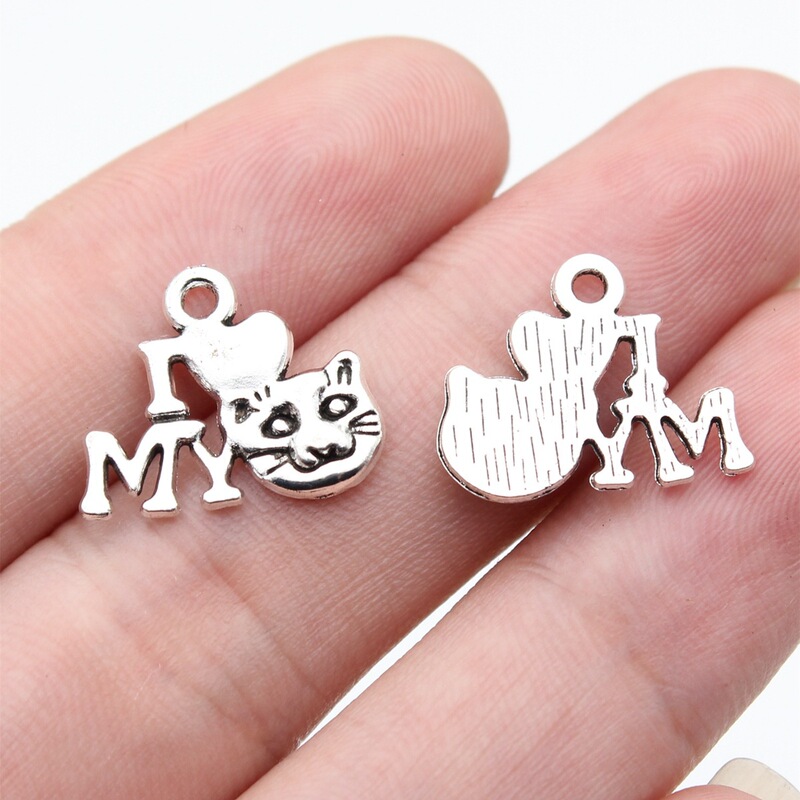 17X14Mm 0.88g Antique Silver Export Jewelry European and American Hot Selling I Love My Cat Pendant