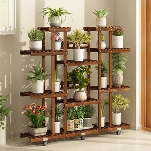 Flower Rack Storage Rack Balcony Multi-Layer Solid Wood Flower Rack Plant Pothos Rack Floor-Standing Indoor Living Room Storage
