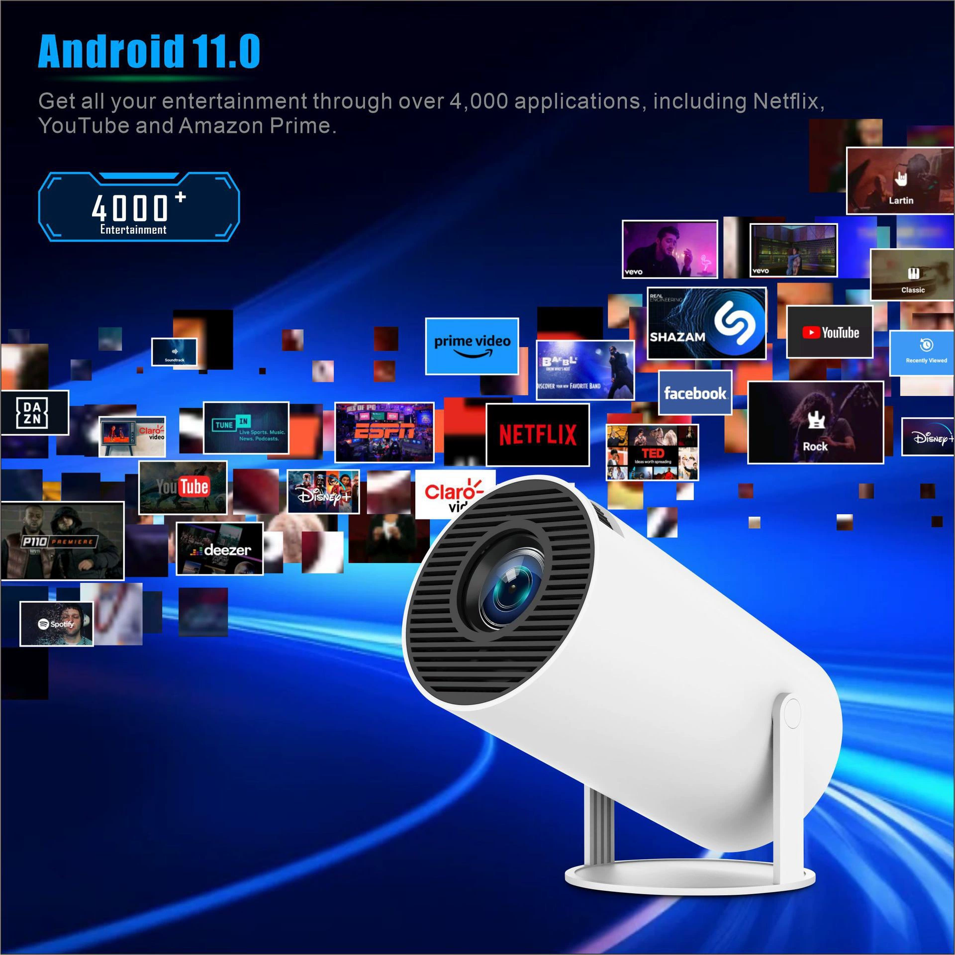 HY300PRO портативный мини-проектор HY300, наружный HD проектор с 180° пузырьковой проекцией, интеллектуальный проектор