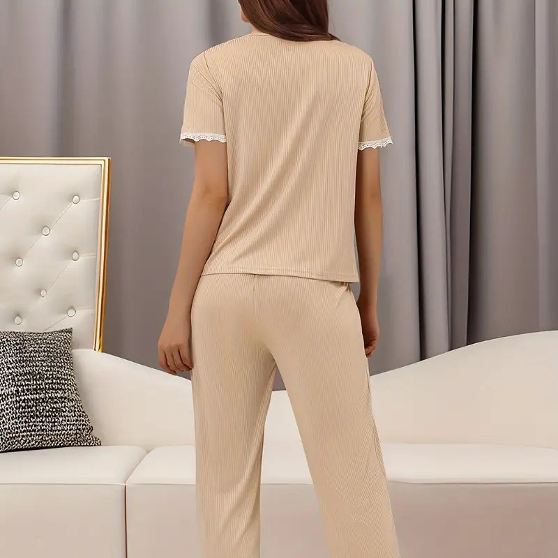 2024 nuevos pijamas para mujer verano encaje seda de leche ropa para el hogar casual pantalones de manga larga al por mayor