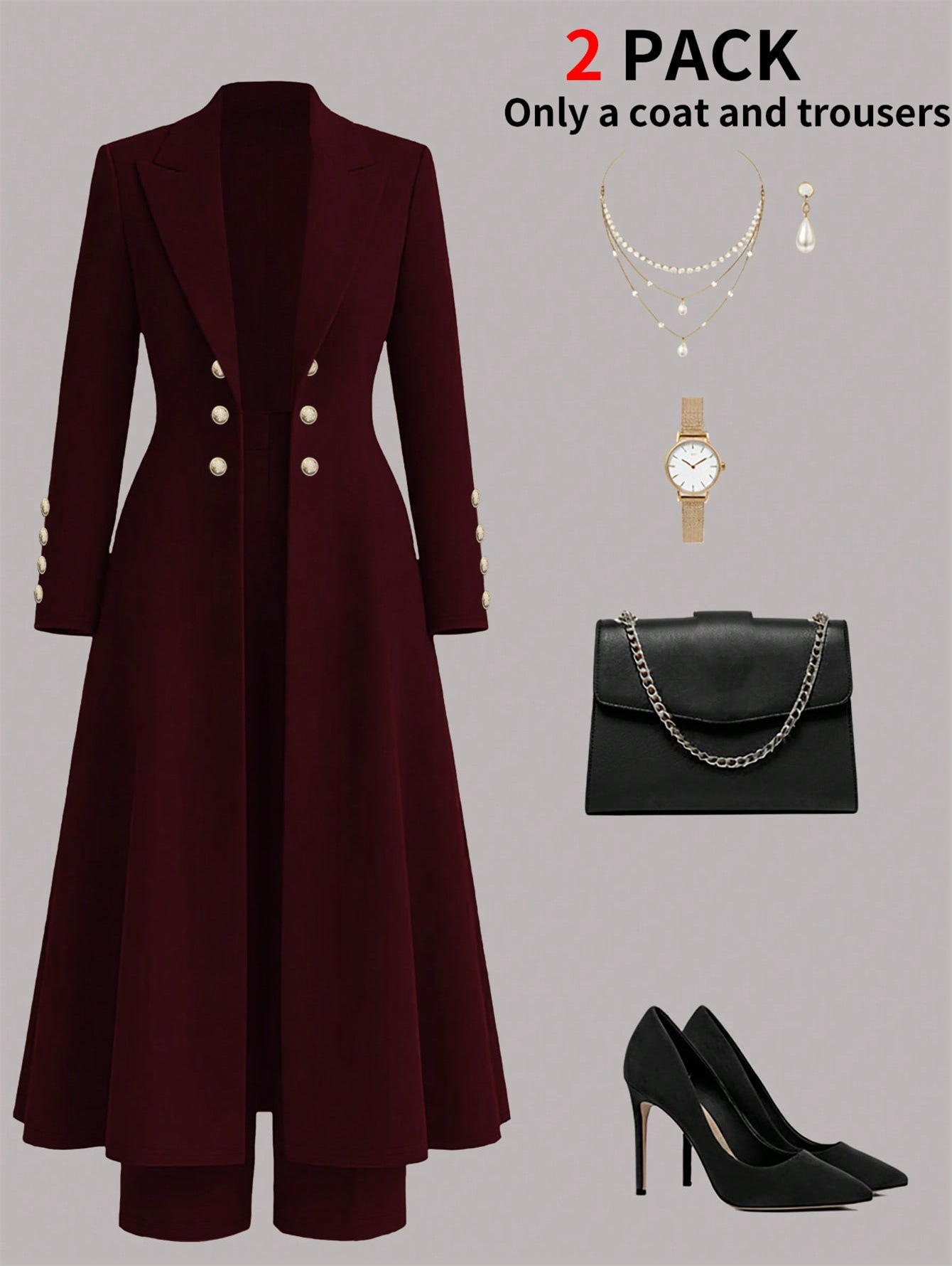 Plus Size Elegant Retro Style Suit Coat Casual Straight Leg Trousers Waist Cinching Long Coat Set_ecoleips.com