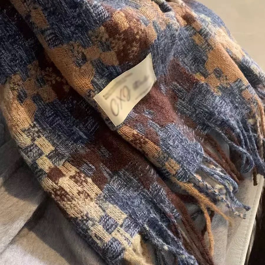 Autumn and winter atmosphere woven plaid fringe warm scarf couples, enlarged thick long scarf, shawl for warmth_voghion.com