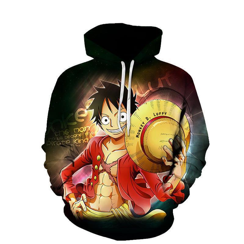 2023 Spring and Autumn Piece King Luffy 3D Digital Printed Sweater Trendy Loose Hooded Baseball Jersey_voghion.com