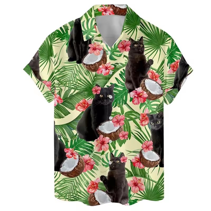 Divertido animal de flores divertidas 3D impresión digital para hombres verano casual vacaciones camisa hawaiana de manga corta con botones
