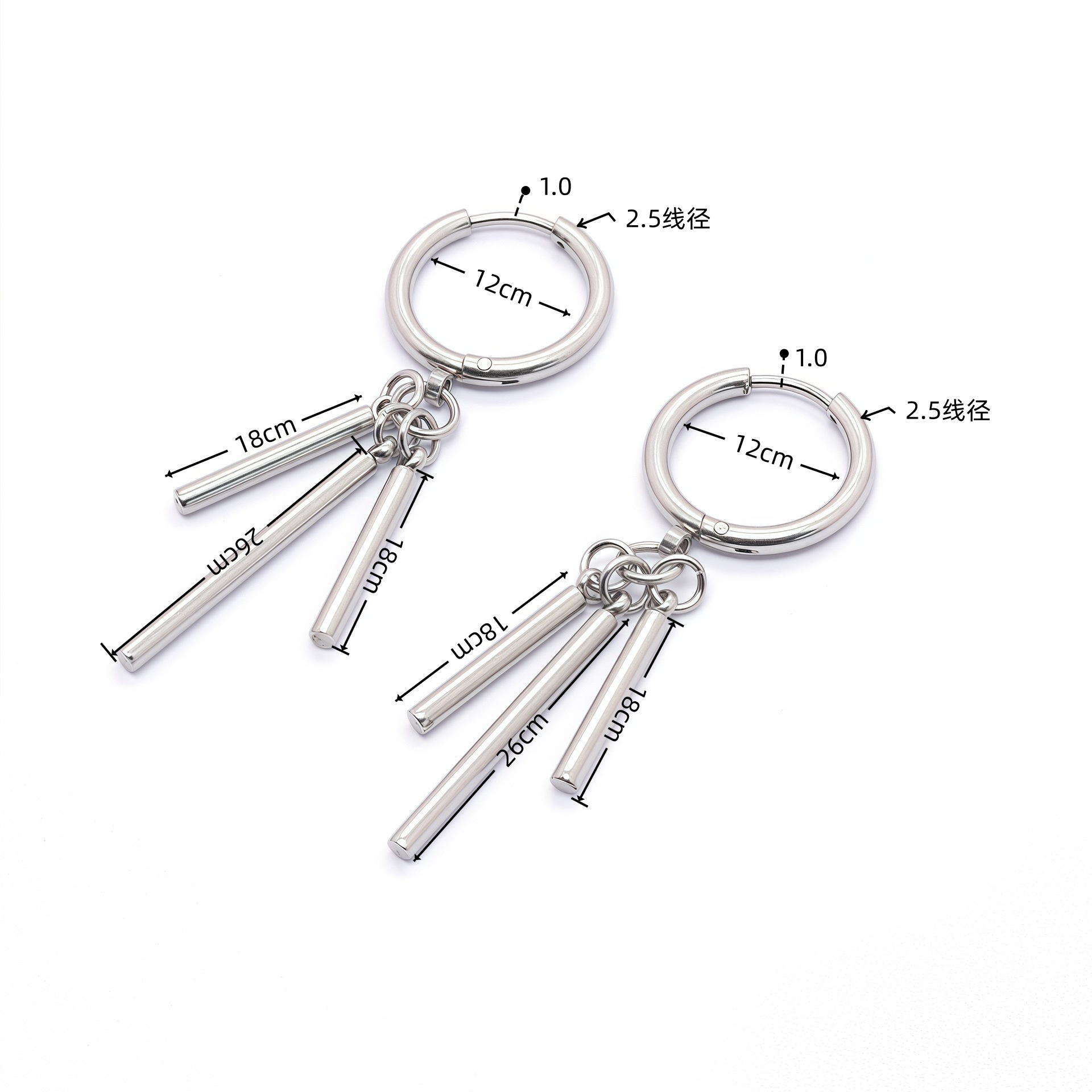 Hip-hop simple pendientes punk ins pendientes personalidad masculina creativa sin agujeros de orejas tres barras rectas columna cuadrada