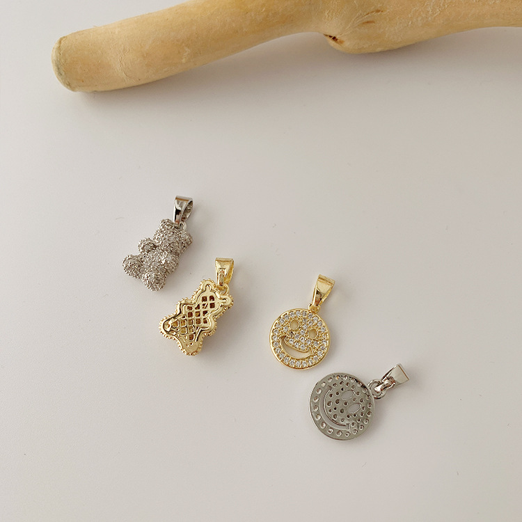 13g Weight Zircon Inlay Material Charms, Necklace Classification Sweet Little Bear Titanium Steel Copper Plating Inlay Zircon Charms Necklace