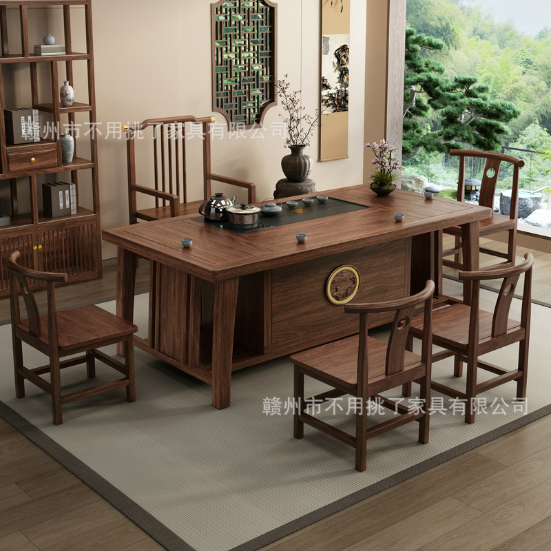New Ebony Wood Tea Table and Chair Combination New Chinese Zen Solid Wood Tea Table Office Home Tea Making All-In-One Tea Table