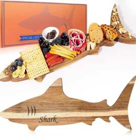 亚马逊木制鲨鱼砧板厨房用品食物摆盘木质牛排板西餐盘相思木托盘