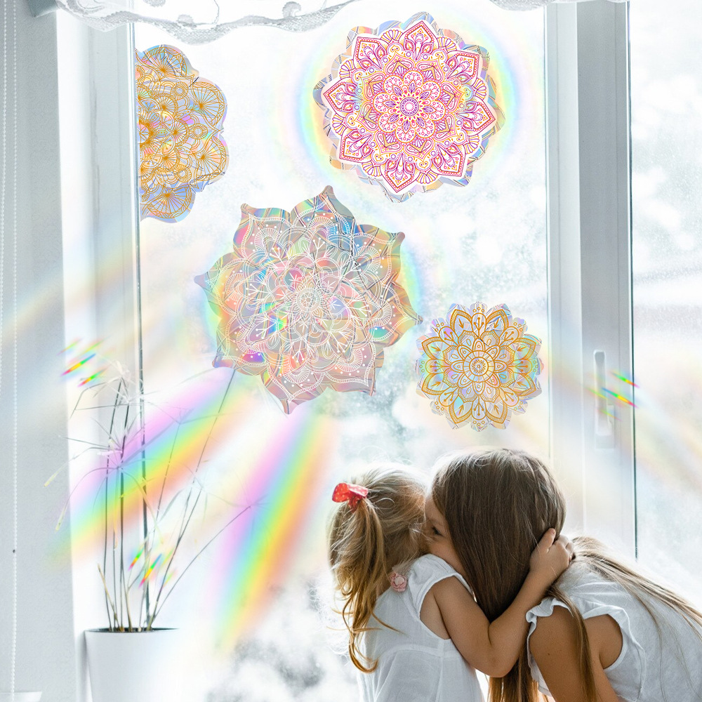 Colorful, Flower Pattern Elegant Colorful Flower PVC Window Stickers Window Accessories