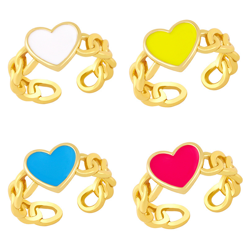 Fashion Dripping Oil Chain Heart Copper Ring Wholesale Nihaojewelry display picture 2