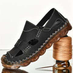 皮涼鞋男士牛皮夏季涼鞋男頭層透氣軟底包頭沙灘鞋耐磨牛筋底軟底