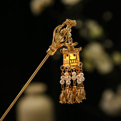 古典宮燈流蘇步搖髮簪古風日常盤發發光涼亭子髮飾漢服旗袍配飾女