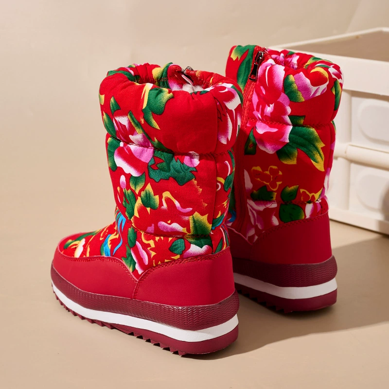 Ethnic winter warm ankle boots, fleece‑lined, ethnic pattern, sizes 36–43