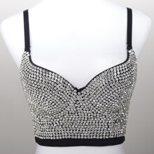 跨境货源钉珠文胸欧美时尚吊带背心外穿全钻亮钻抹胸上衣美背胸衣