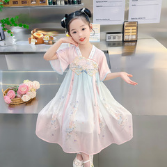 Ladies' Hanfu Summer Dress with Chinese Style, Thin Version, Blouse and Skirt 2024 New Model for Little Girls, Ancient Style Dress, Summer Tang-style Dress