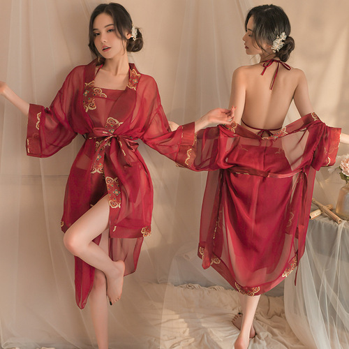 Fan Lei sexy lingerie ladies sexy classical bridal uniform pajamas see-through bellyband Hanfu pajamas set wholesale