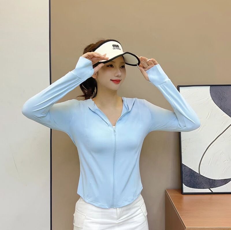 パープルスリムフィットフード付きアウトドアカジュアルクール日焼け止め服夏の抗 UV アイスシルク日焼け止めジャケット|undefined
