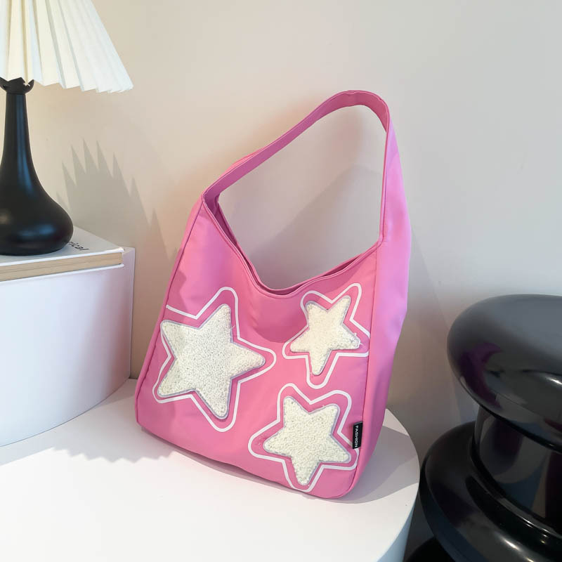 新款五角星尼龙托特单肩包大容量休闲大学生上课腋下包通勤女包