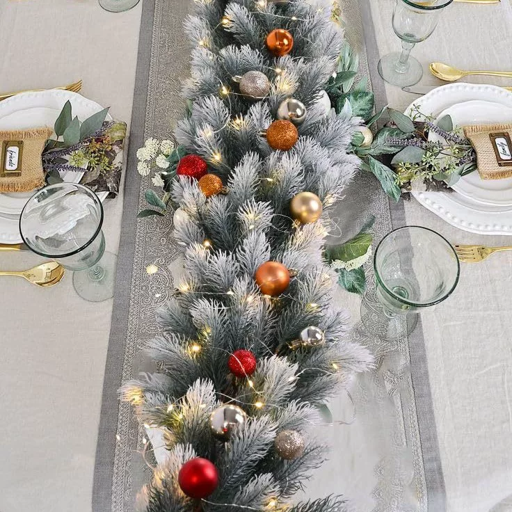 Christmas garland 1.8 m, realistic pine & cypress foliage with snowflakes, for stairs and hotel decor