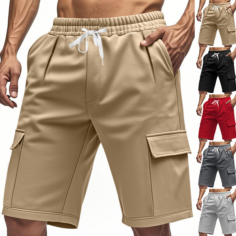 Cross-Border European and American Men's Sports Skin-Friendly Breathable Linen Loose Workwear Multi-Pocket Squat Jogging Casual Shorts for Men