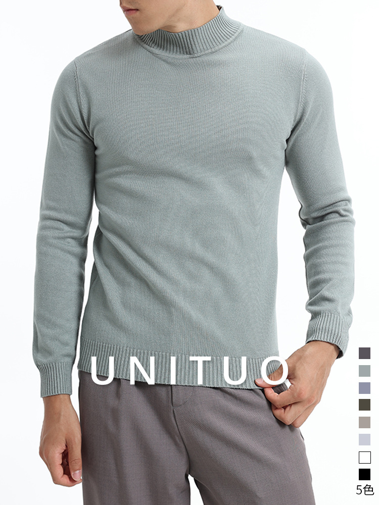 Otoño y invierno de alto nivel suéter de cuello medio alto hombre color sólido versátil perezoso manga larga chaqueta de punto caliente camiseta de fondo hombre