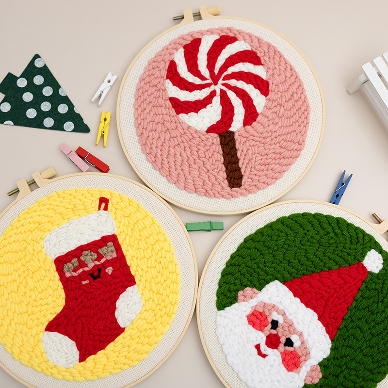 Feliz Navidad 2025 bordado a mano de hilo de lana DIY material paquete de bordado en inglés transfronterizo