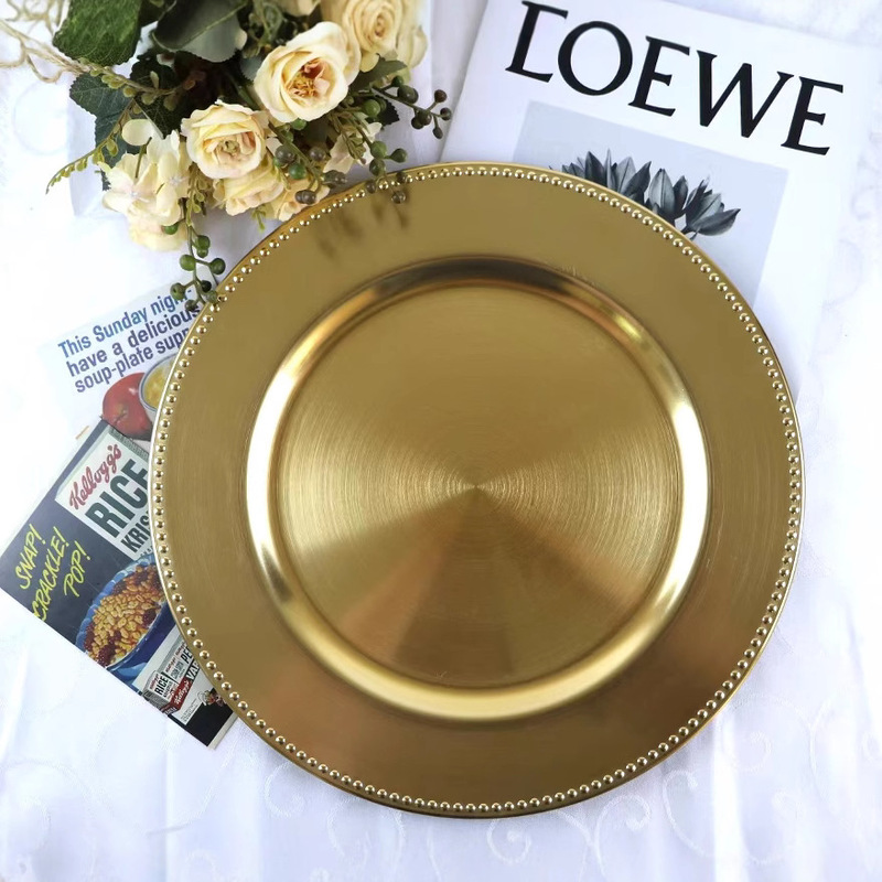 Charger Plates Plastic Decorative Plates Western Food Plates Customizable Wedding Hotel Party Electroplated Beaded Plates