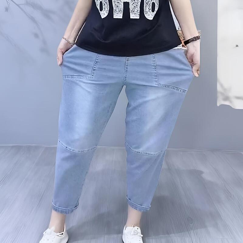 2026 Spring Thin Cropped Jeans for Women, New Summer Style, Plus Size, Loose Fit, Slimming, High-Waisted Casual Harem Pants