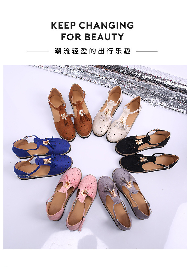 2021 European and American new thick-soled round-toe cutout retro single shoe, large-sized low-top bag and fringed women's sandals full figure